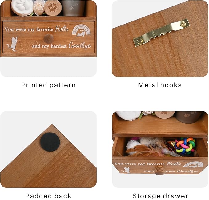 Pet Memorial Shadow Box Keepsake 9.25x13 Cat Memorial Gifts for Loss of Cat Death Sympathy and Remembrance Gift Large Pet Picture Frame Display Case with Deep Rainbow Bridge Drawer