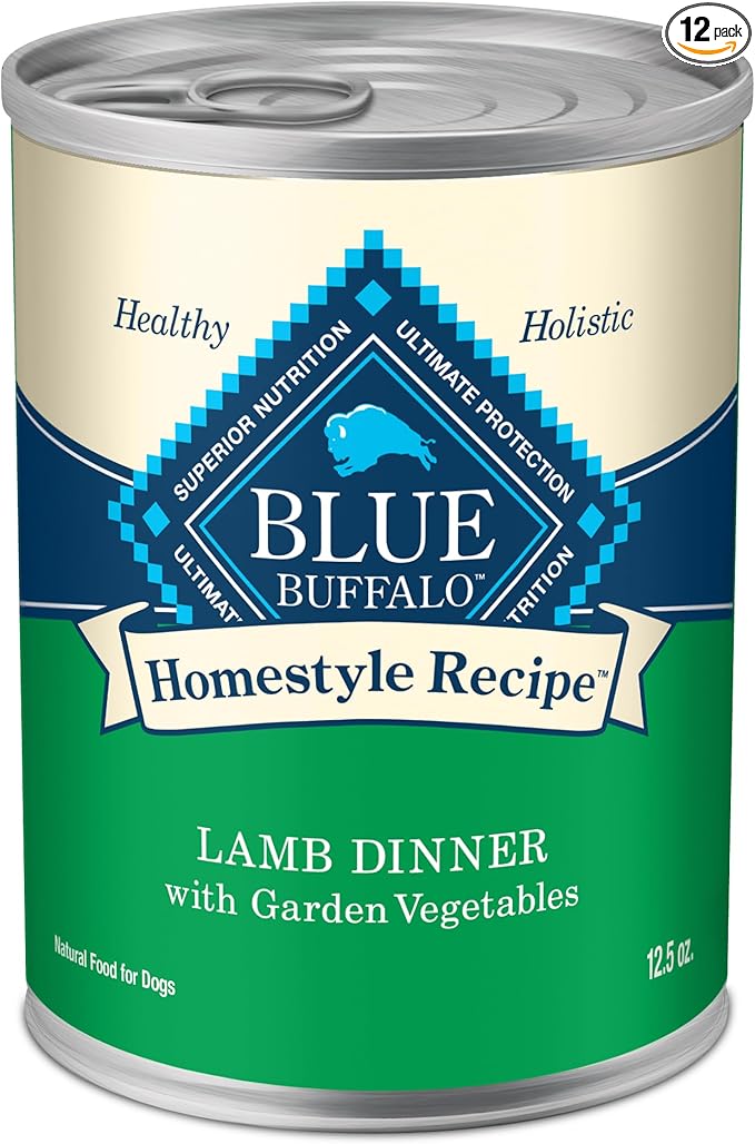 Blue Buffalo Homestyle Recipe Adult Wet Dog Food, Made with Natural Ingredients, Lamb Dinner with Garden Vegetables, 12.5-oz Can (Pack of 12)