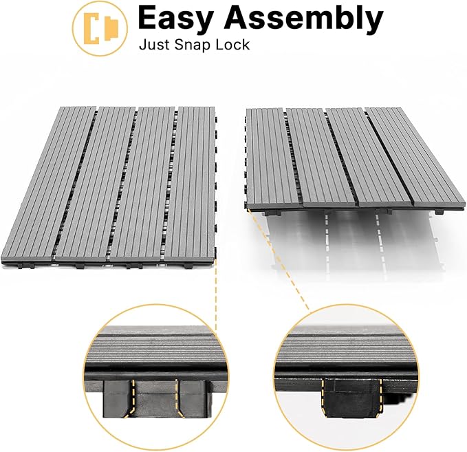 Veehoo Outdoor Flooring Decking for Dog Kennels, 4' x 4' Waterproof Dog Training Platform, Portable Deck for RV, Pet Enclosures,Grey (24 x 12 inches, 8PCS)