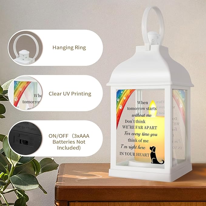 Dog Memorial Gifts with Remote - Sympathy Bereavement Gifts for Loss of Dog, Rainbow Bridge Memorial Lantern for Grieving Pet Owner