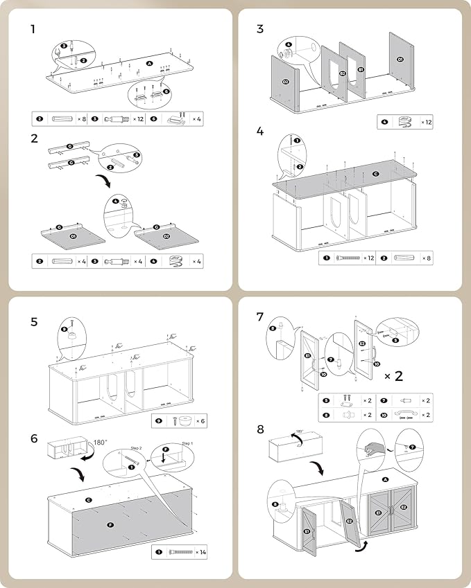Feandrea Double Cat Litter Box Enclosure, Modern Litter Box Furniture Hidden for 2 Cats, Front Entry, Cat House, Side End Table, TV Stand, 59 x 19 x 19.5 Inches, Heather Griege UPCL010G01