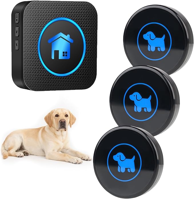 Dog Door Bell, Wireless Dog Doorbells for Potty Training – Dog Bells to Go Outside, 1000Feet Range, Waterproof Button, 55 Melodies & 5 Notification Modes (3 Buttons)
