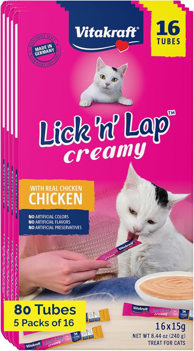 Vitakraft Lick 'n' Lap Snack Creamy, Cat Treat with Real Chicken, 80 Count