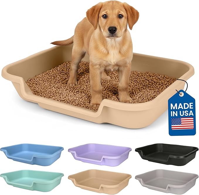 Dog Litter Box, Beach Sand Color, Large Size, Durable & Pet Safe Puppy Litter Box, Indoor Open Top Entry Dog Litter Pan, Comfortable for Dogs, Great for Dogs up to 20 lbs