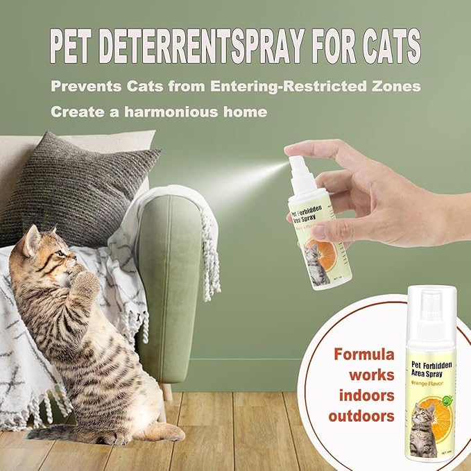 Cat Deterrent Spray – Anti-Scratch Cat Spray 100% Natural, Plant-Based Formula to Stop Scratching, Chewing & Urine Spraying – Indoor Use Safe for Furniture, Pets & Kids – 6.76 oz Orange