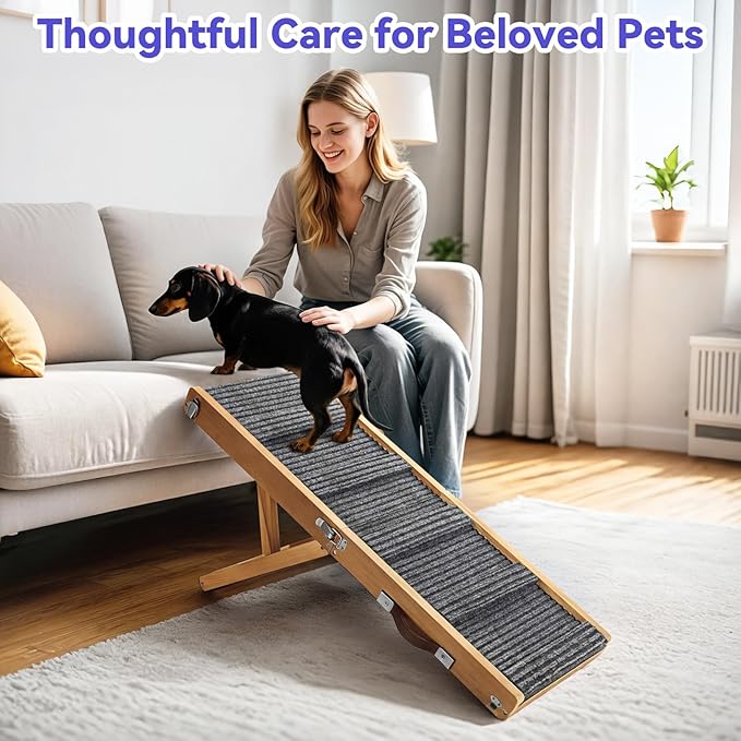 2026 Upgraded Dog Ramp for Couch, Foldable Small Dog Ramp for Sofa, 4 Adjustable Height from 13'' to 21", Portable Stable Pet Step with Non-Slip Pad, Pet Ramps Use for Couch Stairs, Walnut
