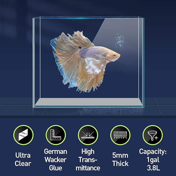 1 Gallon Fish Tank Starter Kit with Fish Net, 1 Water Changer Siphons & 2 Cleaning Cloth, Crystal Clear Glass Fish Tank, Small Fish Tank/Aquarium for Betta & Goldfish, Nice Home Décor