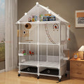 Large Parrot Cage with Acrylic Doors, 4 Casters, Perch & Feeder, Detachable Drawer, Ideal for Cockatiels, Budgies, Conures, Indoor/Outdoor Use – Spacious White Birdcage (White, 72x36x135cm)