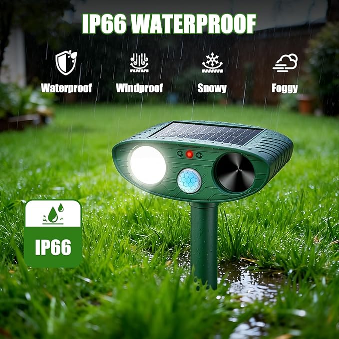 2026 Upgraded Ultrasonic Solar Animal Repellent Outdoor, Deer Repellent Devices Squirrel Cat Raccoon Rabbit Dog Deterrent with Motion Sensor Flash Light for Yard Garden Lawn (2)