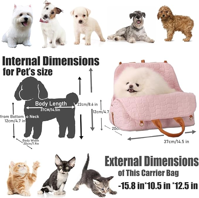 Small Dog Bag Car Safety Seat Pet Totes,Dual USE,Puppy Purse Fashion Woman Style,Trained Small Puppies Kennel Cat Pups Totes for Car Safe Seat (Pink)