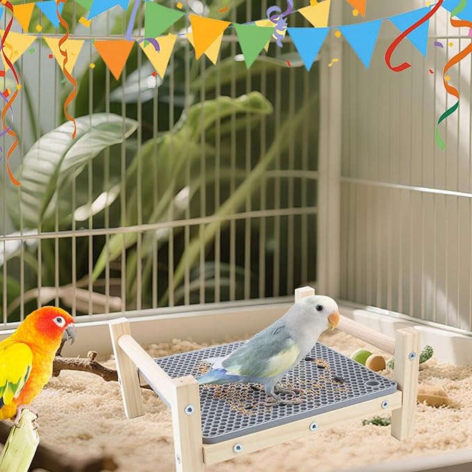 FlidRunest Bird Foraging Bed Puzzle, Parrot Hammock Bed with Foraging Mat, Parrot Silicone Perch Bed, Bird Perch Conure Platform Silicone Forage Toy for Parakeet, Cockatiel, Lovebird