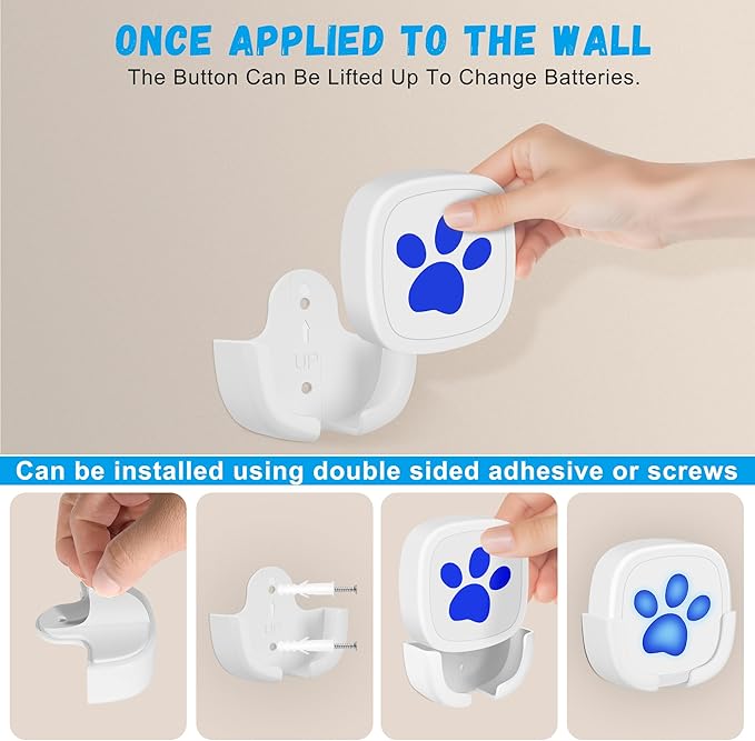 Dog Doorbell, Wireless Ring Bell to Go Outside, IP55 Waterproof Buttons, 55 Melodies, 4 Volume Levels & 950ft Range (White, 2 Recievers 2 Transmitters)