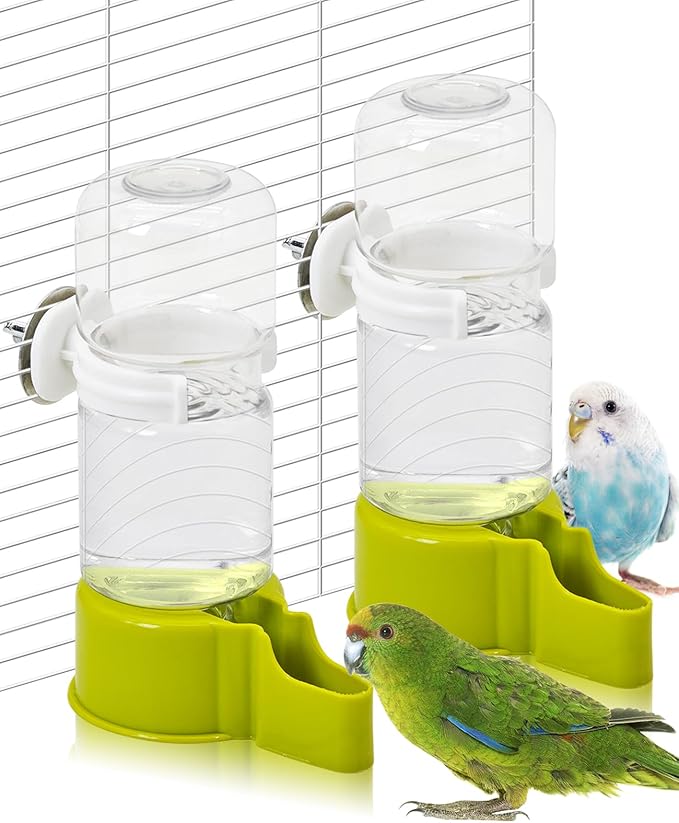 BNOSDM Automatic Bird Water Dispenser 2 Pcs No Mess Parrot Cage Water Feeder Drinker Suspended Bird Drinking Device Parakeet Cage Accessories for Budgies, Cockatiel, Conure, Canary, Finch (Green)