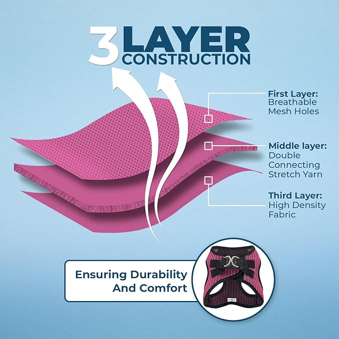 Best Pet Supplies Voyager Step-in Air Harness - All Weather Mesh, Reflective, No Pull Harness for Dogs, Cats - Secure with Hook & Loop Fastener, Buckle, Double D-Rings - Fuchsia 2-Tone, L