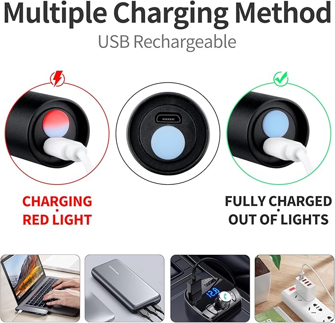 UV Flashlight USB Rechargeable, 365nm Black Light (3 PACK), Mini & Powerful Ultraviolet Flashlight Portable Detector for Pet Urine, Cat Dog Stains, Scorpion, Bed Bug