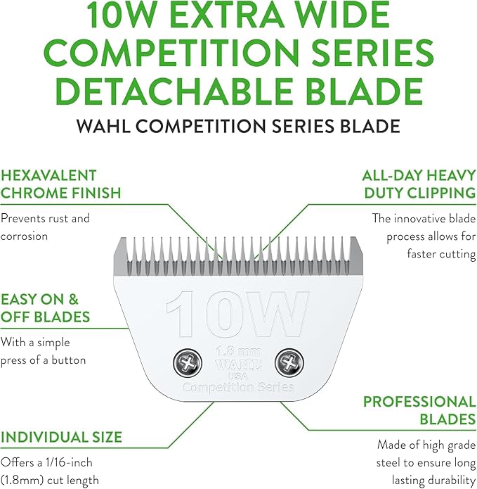 Wahl Professional Animal 10W Extra Wide Competition Series Detachable Blade with 1/16-Inch Cut Length (2377-100)