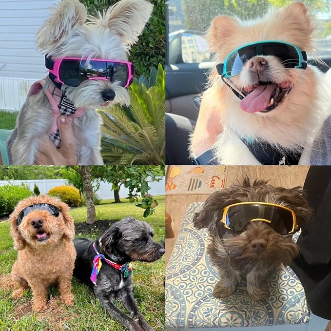 LESYPET Dog Sunglasses for Small Breed, UV Wind Dust Protection Dog Goggles for Pet Outdoor Driving Riding, Pet Glasses Eye Wear with Adjustable Strap, Silver