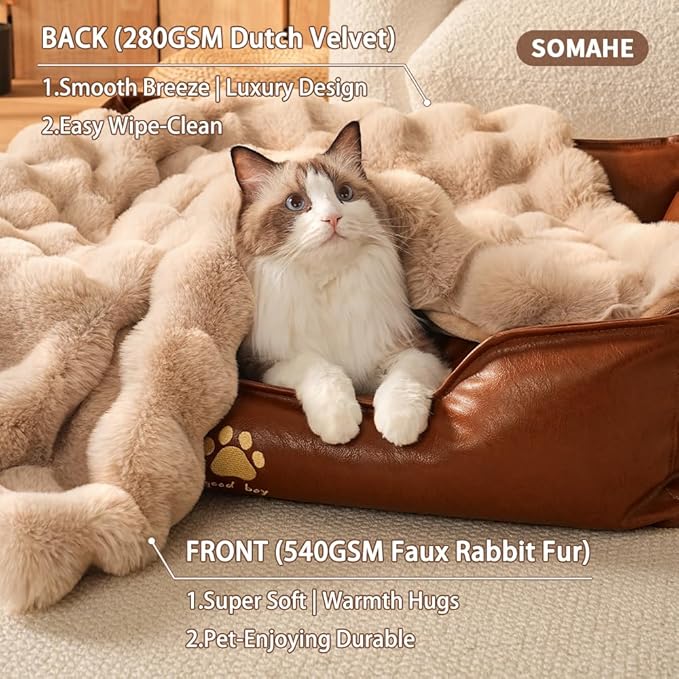 Self-Warming Cat Blanket, Dual-Side Plush Sherpa Throw with Anti-Static, Snuggle Mat for Kittens & Cats, Cozy Bed Topper for Windowsills & Couches, Machine Washable & Dryable, 21x18 Inch Coffee