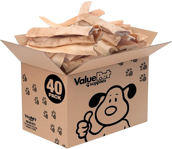 ValueBull Beef Cheek Slices, Long Lasting Dog Chews, Thick 9-10 Inch, 40 Count Bulk Pack - Long Lasting Dog Chews, Rich in Collagen, Single Ingredient, Cleans Teeth