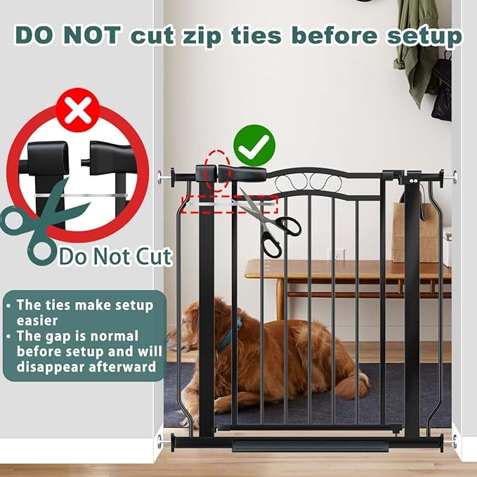 Fairy Baby 29.5"-33.5" Baby Gate for Doorways, Dog Gate for Stairs No Drill, Pressure Mounted Safety Pet Barrier with Arch Design, Auto Close Tension Metal Baby Gate with Door Indoor Outdoor, Black