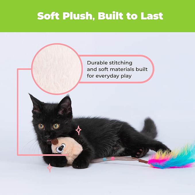 Catify by Best Pet Supplies Interactive Cat Toys – Plush, Motion-Activated & Squeaking Toys with Premium North American Catnip for Indoor Cats & Kittens - Squeaking Mice Set, Beige & Gray