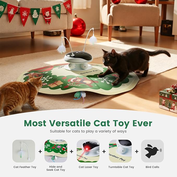 Gardner Pet Interactive 5in1 Cat Toys Chargeable,Moving Feather,Laser Pointer,Track Ball,Hide and Seek,Real Bird Sing,Touch/Sound Activated Cat Kitten Toy Exercise Toys for Indoor Bored Cats, 600mAh