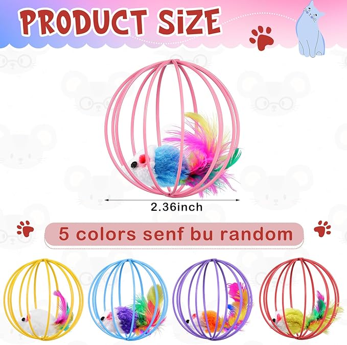 Jecery 5 Pcs Cat Spring Balls Toys Stretchable Rolling Balls Colorful Playful Coils Interactive Action Toy Caged Rats for Kitten Pet Supplies (Metal Cage,Multicolor)