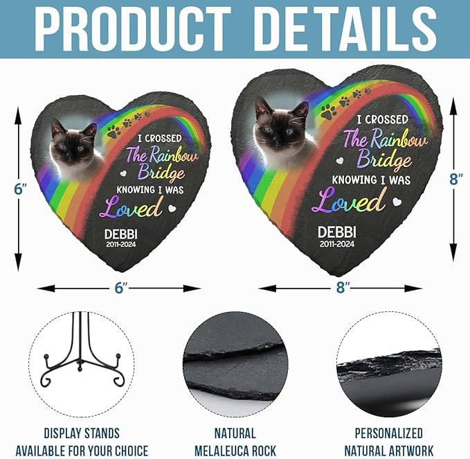 DOPTIKA I Cross The Rainbow Bridge Cat Memorial Gifts, Personalized Pet Memorial Stones, Cemetery Decorations for Grave, Cat Memorial Gifts for Loss of Cat, Pet Loss Gifts, Cat Remembrance Gifts