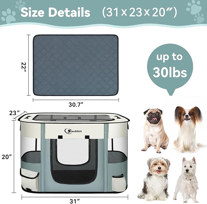 Dog Playpen,Cat Pet Puppy Pen,Portable Playpens for Dogs Indoor Outdoor Travel Camping Use,Foldable Dog Kennel Tent Crate for Rabbit Small Animals with Carrying Case (Grey with Pad, Medium)