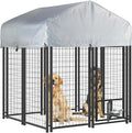 LEMBERI 4x4x4 Outside Dog Kennel with Roof for Large Dogs,Heavy Duty Welded Wire Steel Dog Playpen Fence with Secure Lock, Pet Pen with UV-Resistant Waterproof Cover (45.4''L x 50.4''W x 56.6''H)