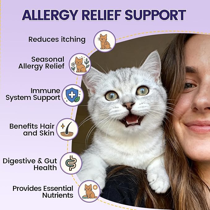 Cat Allergy Relief for Cats with Probiotics & Fish Oil - 500 Crunchy & Creamy Chews for Itchy Skin, Seasonal Allergies, Immune, Skin & Coat Support - with Omega 3 for All Breeds & Ages - Krill Flavor