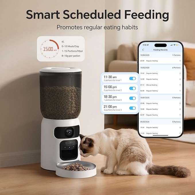 Automatic Cat Feeder with Dual 2K Camera, 5G WiFi with Night Vision, Cat Food Dispenser with App Controlled Pet Feeder, 2-Way Audio, Pet Feeder for Vacation & Work, Freshness Seal, Black
