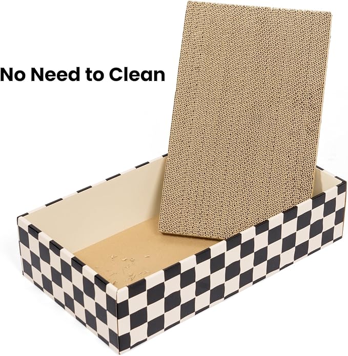 Cat Scratcher Box with 4 Scratching Pads&2 Separate Cardboard Boxes,2-in-1 Cardboard Cat Scratch for Multiple Kitten Interactive Play,Checkered(Ball & Fish Catnip Toy Included)
