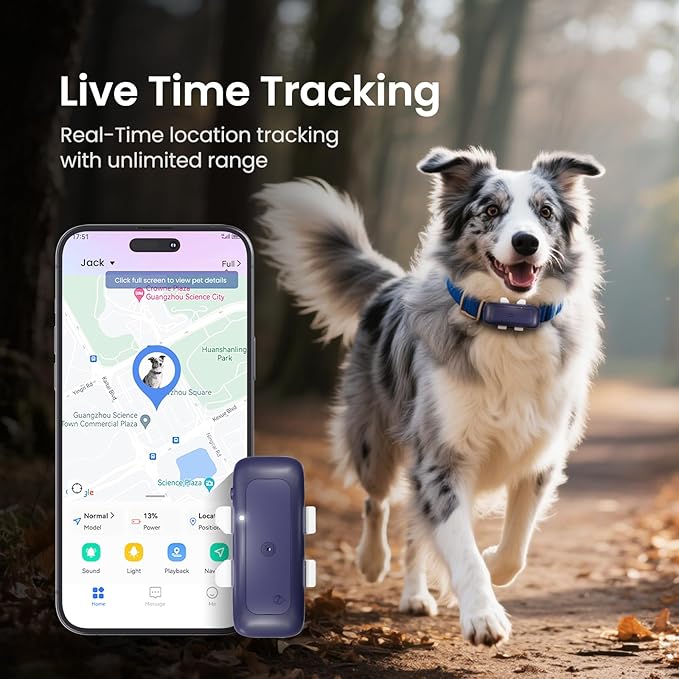 SEEWORLD Cat Tracker Mini GPS Pet Tracker for Dogs Cats Waterproof Real-Time Location Tracker Virtual Fence 180 Days Location History 4G Cat Tracker Device for 6.5lbs+ Pets