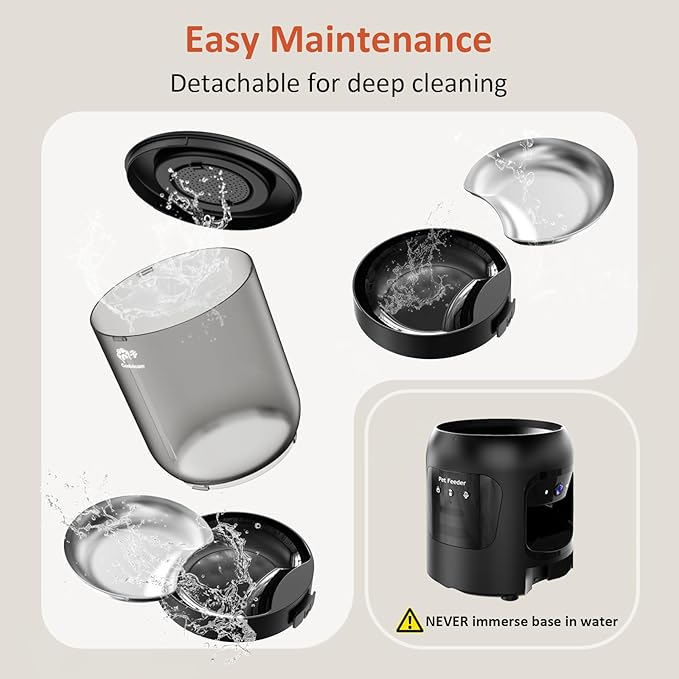 Automatic Cat Feeder with Camera for 2 Cats, 2K HD Video with Night Vision, 5G/2.4G WiFi with 2-Way Audio, Timed Automatic Cat Feeders for Cat & Dog, Dual Power, Black