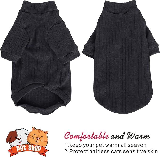 Idepet Sphynx Hairless Cats Sweater Shirt Kitten Soft Puppy Clothes Pullover Cute Cat Pajamas Jumpsuit Cotton Apparel Pet Winter Turtleneck for Cats and Teacup Chihuahua Small Dogs(Black,XXL)