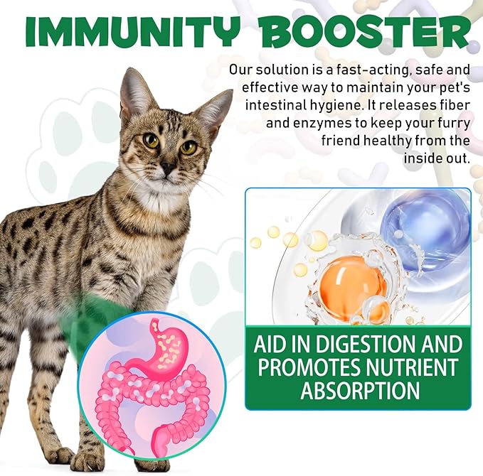 Natural Broad Spectrum Treatment, Herbal Cleanse, Digestive Support for All Cat Breeds, Gut Health, Supplement Drops Enhanced with Probiotics Specifically Formulated for Cats & Kittens