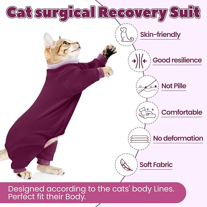Cat Hair Sticky Onesie, Prevent Hair Loss Cat Pajamas, Long Sleeves Anti-Licking & Skin Disease Recovery Suit for Cats, Sphynx Clothes Costumes Outfits for Pet