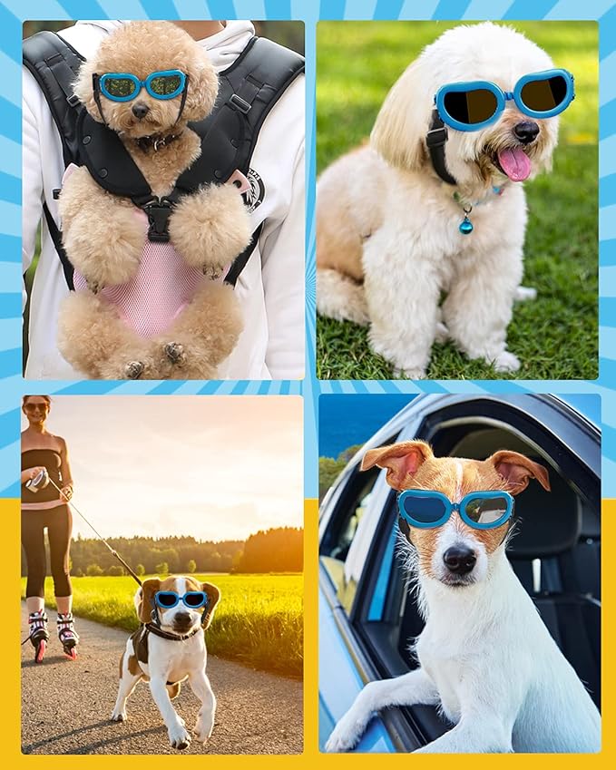Lewondr Dog Sunglasses Small Breed, Dogs Goggles UV Protection Doggles for Small Dogs Doggie Eye Protection with Adjustable Strap Windproof Anti-Fog Sunglasses for Small Doggy