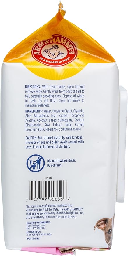 Arm & Hammer for Pets Odor Control Dog Wipes, Deodorizing Wipes with Baking Soda for Dogs Between Baths, Gentle Cleaning Pet Grooming Wipes for Everyday Freshness, Kiwi Blossom Scent, 100 Count - 3 Pk