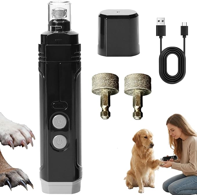Kanes Nail Grinder, 2026 New 3-Speed Dog Nail Trimmers, Rechargeable 8h Running Time with 2 LED Lights Trimmer, Low Noise Electric Pet Grinder for Large Medium Small Dogs & Cats (1 Set Black)