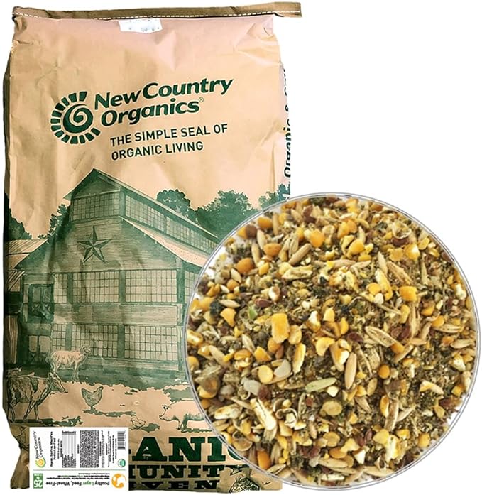 New Country Organics | Wheat-Free Chicken Feed 25lbs | Layer Feed for Laying Hens | Gluten-Free and Soy-Free | 17% Protein | Certified Organic and Non-GMO Chicken Food | 25 lbs Bag