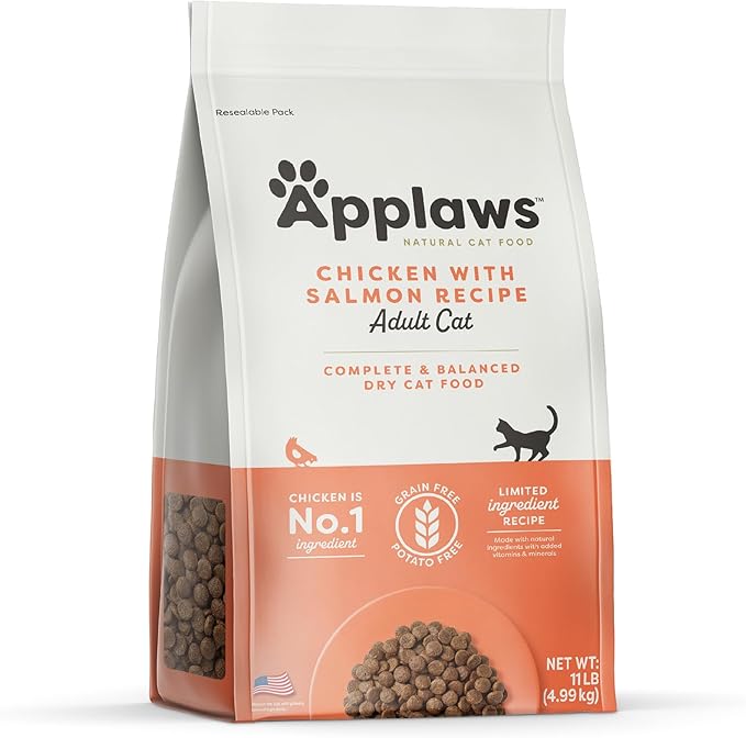 Applaws Complete Dry Cat Food, Grain-Free, Limited Ingredient with Added Vitamins & Minerals, Protein, Supports Digestion, Chicken & Salmon (11 Pound Bag)