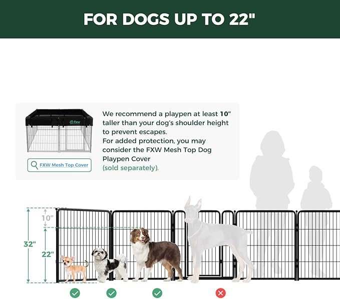 FXW Homeplus Unleashed Indoor Dog Playpen - Stress-Free and Safe Play, Heavy Duty 32 Inch 16 Panels Dog Pen for Small and Medium Dogs, Black│Patented