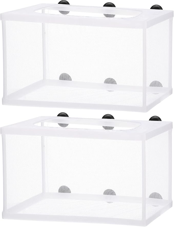2 Pieces Fish Tank Breeder Net Mesh Breeder Box Fish Hatchery Isolation Separation Net Plastic Frame Fry Hatchery Incubator Mesh Breeding Box with Suction Cup for Aquarium