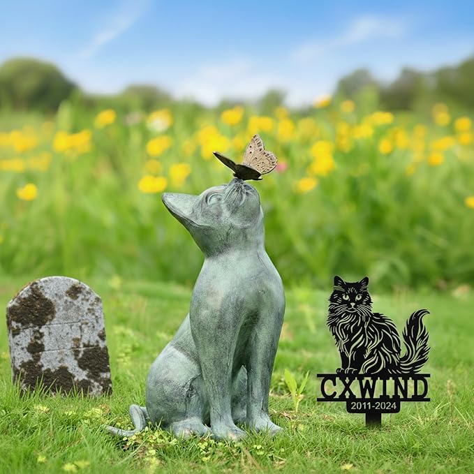 Custom Cat Grave Marker Outdoor, Personalized Metal Cat Memorial Grave Stake with Name and Date, Outdoor Waterrproof Cats Memorial Plaque
