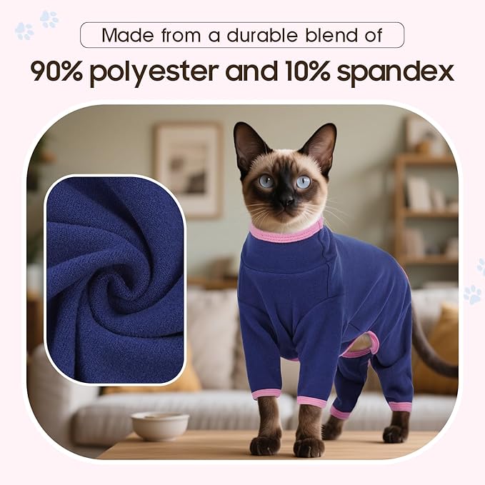 DENTRUN Cat Clothes for Hair Control with Hair Sticky Fabric - Soft Recovery Suit & Breathable Lint-Resistant Cat Sweater for Cats Only, Kitten Onesie Pajamas, XS, Blue
