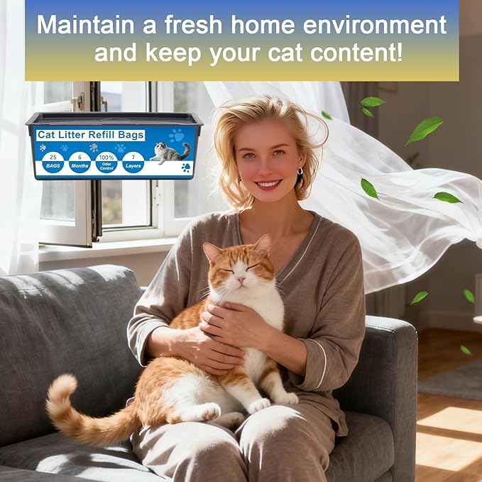 Cat Litter Refill Bags Compatible with Genie Easy Roll Bin, 7-Layer Odor Control, Leak-Proof & Easy Tear, Unscented, 2-Pack (50 Bags Total)