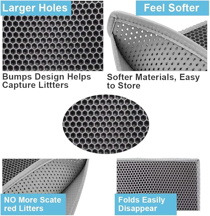 Pieviev Cat Litter Mat Double Layer Waterproof Urine Proof Trapping Mat 1 Pack (Gray, 30x24 Inch (Pack of 1))