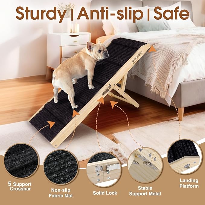 2026 Upgraded Dog Ramp for Bed - Foldable Small Large Dog Ramp for Couch - 6 Adjustable Height from 13" to 24" - Portable Pet Stairs with Non-Slip Pad - Pet Ramps Use for Bed Couch Car Up to 120LBS